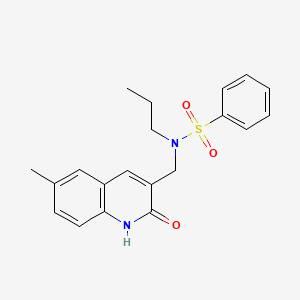molecular formula C20H22N2O3S B7709718 N-((2-hydroxy-6-methylquinolin-3-yl)methyl)-N-propylbenzenesulfonamide 