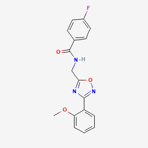 molecular formula C17H14FN3O3 B7709760 4-fluoro-N-((3-(2-methoxyphenyl)-1,2,4-oxadiazol-5-yl)methyl)benzamide 