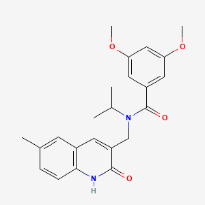molecular formula C23H26N2O4 B7709820 N-((2-hydroxy-6-methylquinolin-3-yl)methyl)-N-isopropyl-3,5-dimethoxybenzamide 
