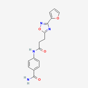 molecular formula C16H14N4O4 B7709826 4-(3-(3-(furan-2-yl)-1,2,4-oxadiazol-5-yl)propanamido)benzamide 