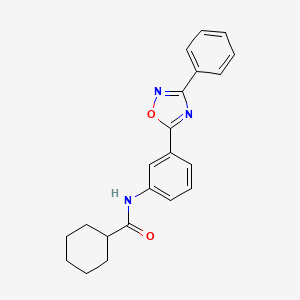 molecular formula C21H21N3O2 B7709832 N-(3-(3-phenyl-1,2,4-oxadiazol-5-yl)phenyl)cyclohexanecarboxamide 
