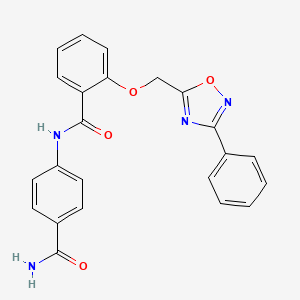 molecular formula C23H18N4O4 B7709897 N-(4-carbamoylphenyl)-2-((3-phenyl-1,2,4-oxadiazol-5-yl)methoxy)benzamide 