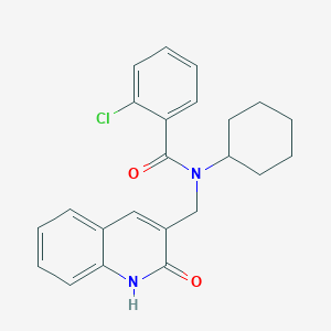 molecular formula C23H23ClN2O2 B7710051 2-chloro-N-cyclohexyl-N-((2-hydroxyquinolin-3-yl)methyl)benzamide 