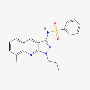 molecular formula C20H20N4O2S B7710268 N-(8-methyl-1-propyl-1H-pyrazolo[3,4-b]quinolin-3-yl)benzenesulfonamide 