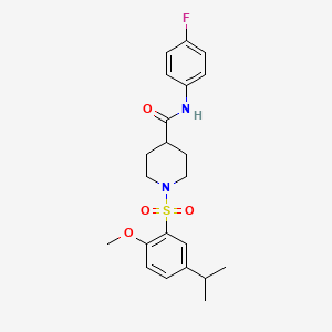 molecular formula C22H27FN2O4S B7710381 N-(4-fluorophenyl)-1-((5-isopropyl-2-methoxyphenyl)sulfonyl)piperidine-4-carboxamide 