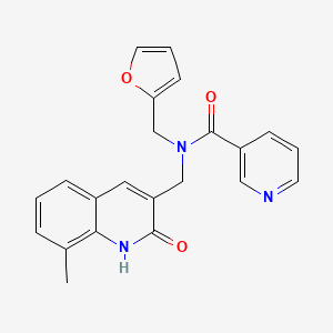 molecular formula C22H19N3O3 B7710521 N-(furan-2-ylmethyl)-N-((2-hydroxy-8-methylquinolin-3-yl)methyl)nicotinamide 