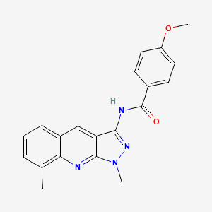 molecular formula C20H18N4O2 B7710598 N-(1,8-dimethyl-1H-pyrazolo[3,4-b]quinolin-3-yl)-4-methoxybenzamide 