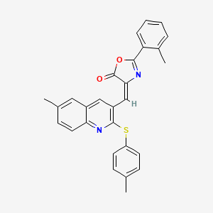 molecular formula C28H22N2O2S B7710606 (E)-4-((6-methyl-2-(p-tolylthio)quinolin-3-yl)methylene)-2-(o-tolyl)oxazol-5(4H)-one 