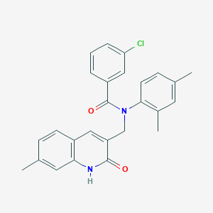 molecular formula C26H23ClN2O2 B7710637 3-chloro-N-(2,4-dimethylphenyl)-N-((2-hydroxy-7-methylquinolin-3-yl)methyl)benzamide 