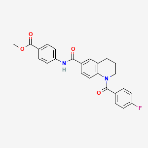 molecular formula C25H21FN2O4 B7710682 methyl 4-(1-(4-fluorobenzoyl)-1,2,3,4-tetrahydroquinoline-6-carboxamido)benzoate 