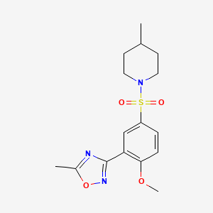 molecular formula C16H21N3O4S B7710715 3-(2-methoxy-5-((4-methylpiperidin-1-yl)sulfonyl)phenyl)-5-methyl-1,2,4-oxadiazole 