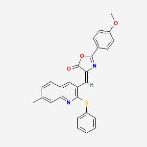molecular formula C27H20N2O3S B7710800 (E)-2-(4-methoxyphenyl)-4-((7-methyl-2-(phenylthio)quinolin-3-yl)methylene)oxazol-5(4H)-one 