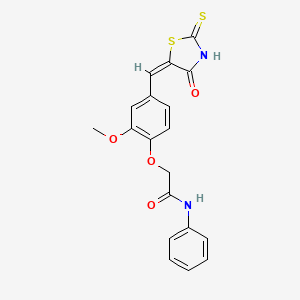 molecular formula C19H16N2O4S2 B7710933 2-(2-methoxy-4-((4-oxo-2-thioxothiazolidin-5-ylidene)methyl)phenoxy)-N-phenylacetamide 