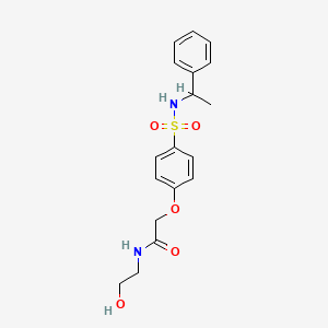 molecular formula C18H22N2O5S B7711012 N-(2-hydroxyethyl)-2-(4-(N-(1-phenylethyl)sulfamoyl)phenoxy)acetamide 