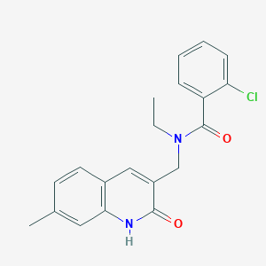 molecular formula C20H19ClN2O2 B7711114 2-chloro-N-ethyl-N-((2-hydroxy-7-methylquinolin-3-yl)methyl)benzamide 