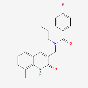 molecular formula C21H21FN2O2 B7711118 4-fluoro-N-((2-hydroxy-8-methylquinolin-3-yl)methyl)-N-propylbenzamide 