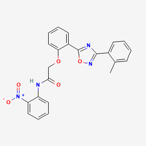 molecular formula C23H18N4O5 B7711191 N-(2-nitrophenyl)-2-(2-(3-(o-tolyl)-1,2,4-oxadiazol-5-yl)phenoxy)acetamide 