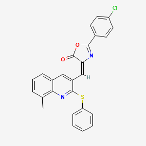 molecular formula C26H17ClN2O2S B7711400 (E)-2-(4-chlorophenyl)-4-((8-methyl-2-(phenylthio)quinolin-3-yl)methylene)oxazol-5(4H)-one 