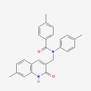 molecular formula C26H24N2O2 B7711461 N-((2-hydroxy-7-methylquinolin-3-yl)methyl)-4-methyl-N-(p-tolyl)benzamide 