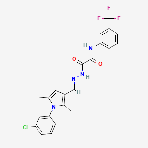 molecular formula C22H18ClF3N4O2 B7711480 (E)-2-(2-((1-(3-chlorophenyl)-2,5-dimethyl-1H-pyrrol-3-yl)methylene)hydrazinyl)-2-oxo-N-(3-(trifluoromethyl)phenyl)acetamide 