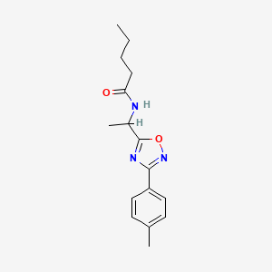 molecular formula C16H21N3O2 B7711528 N-(1-(3-(p-tolyl)-1,2,4-oxadiazol-5-yl)ethyl)pentanamide 
