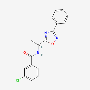 molecular formula C17H14ClN3O2 B7711557 3-chloro-N-(1-(3-phenyl-1,2,4-oxadiazol-5-yl)ethyl)benzamide 