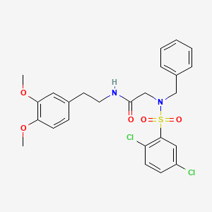 molecular formula C25H26Cl2N2O5S B7711629 2-(N-benzyl2,5-dichlorobenzenesulfonamido)-N-[(2-chlorophenyl)methyl]acetamide 