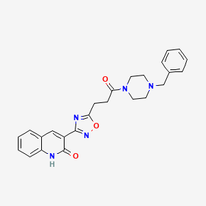 molecular formula C25H25N5O3 B7711632 1-(4-benzylpiperazin-1-yl)-3-(3-(2-hydroxyquinolin-3-yl)-1,2,4-oxadiazol-5-yl)propan-1-one 