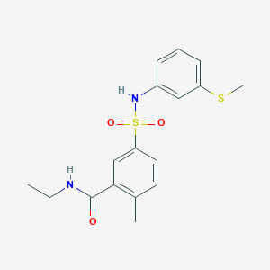 molecular formula C17H20N2O3S2 B7711638 N-benzyl-2-methoxy-5-(4-phenylpiperazine-1-carbonyl)benzene-1-sulfonamide 