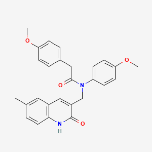 molecular formula C27H26N2O4 B7711798 N-((2-hydroxy-6-methylquinolin-3-yl)methyl)-N,2-bis(4-methoxyphenyl)acetamide 