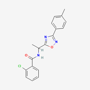 molecular formula C18H16ClN3O2 B7711850 2-chloro-N-(1-(3-(p-tolyl)-1,2,4-oxadiazol-5-yl)ethyl)benzamide 