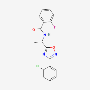 molecular formula C17H13ClFN3O2 B7711855 N-(1-(3-(2-chlorophenyl)-1,2,4-oxadiazol-5-yl)ethyl)-2-fluorobenzamide 