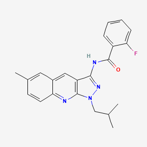 molecular formula C22H21FN4O B7711982 2-fluoro-N-(1-isobutyl-6-methyl-1H-pyrazolo[3,4-b]quinolin-3-yl)benzamide 