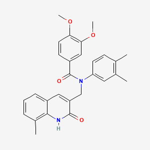 molecular formula C28H28N2O4 B7711993 N-(3,4-dimethylphenyl)-N-((2-hydroxy-8-methylquinolin-3-yl)methyl)-3,4-dimethoxybenzamide 