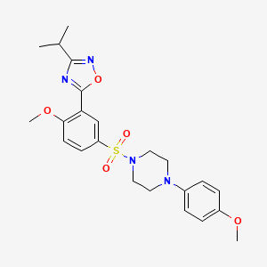 molecular formula C23H28N4O5S B7711998 3-isopropyl-5-(2-methoxy-5-((4-(4-methoxyphenyl)piperazin-1-yl)sulfonyl)phenyl)-1,2,4-oxadiazole 