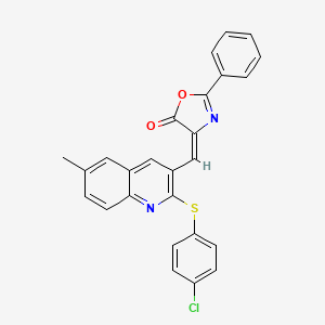 (E)-4-((2-((4-chlorophenyl)thio)-6-methylquinolin-3-yl)methylene)-2-phenyloxazol-5(4H)-one