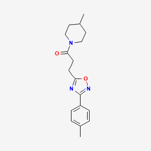 molecular formula C18H23N3O2 B7712067 1-(4-methylpiperidin-1-yl)-3-(3-(p-tolyl)-1,2,4-oxadiazol-5-yl)propan-1-one 