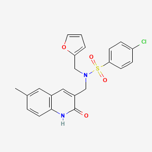 molecular formula C22H19ClN2O4S B7712259 4-chloro-N-(furan-2-ylmethyl)-N-((2-hydroxy-6-methylquinolin-3-yl)methyl)benzenesulfonamide 