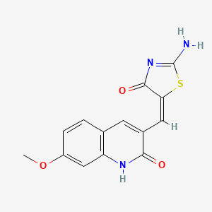 molecular formula C14H11N3O3S B7712279 (E)-5-((2-hydroxy-7-methoxyquinolin-3-yl)methylene)-2-iminothiazolidin-4-one 