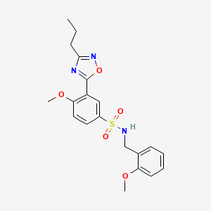 molecular formula C20H23N3O5S B7712293 4-methoxy-N-(2-methoxybenzyl)-3-(3-propyl-1,2,4-oxadiazol-5-yl)benzenesulfonamide 