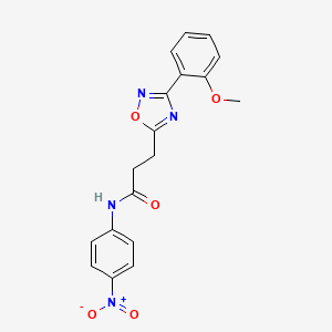 molecular formula C18H16N4O5 B7712336 3-(3-(2-methoxyphenyl)-1,2,4-oxadiazol-5-yl)-N-(4-nitrophenyl)propanamide 