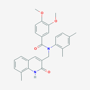 molecular formula C28H28N2O4 B7712396 N-(2,4-dimethylphenyl)-N-((2-hydroxy-8-methylquinolin-3-yl)methyl)-3,4-dimethoxybenzamide 