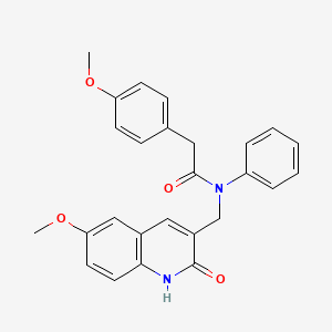 molecular formula C26H24N2O4 B7712397 N-((2-hydroxy-6-methoxyquinolin-3-yl)methyl)-2-(4-methoxyphenyl)-N-phenylacetamide 