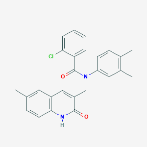 molecular formula C26H23ClN2O2 B7712445 2-chloro-N-(3,4-dimethylphenyl)-N-((2-hydroxy-6-methylquinolin-3-yl)methyl)benzamide 