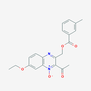 molecular formula C21H20N2O5 B7712585 2-acetyl-7-ethoxy-3-(((3-methylbenzoyl)oxy)methyl)quinoxaline 1-oxide 
