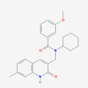 molecular formula C25H28N2O3 B7712590 N-cyclohexyl-N-((2-hydroxy-7-methylquinolin-3-yl)methyl)-3-methoxybenzamide 