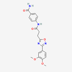 molecular formula C20H20N4O5 B7712661 4-(3-(3-(3,4-dimethoxyphenyl)-1,2,4-oxadiazol-5-yl)propanamido)benzamide 