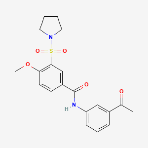 molecular formula C20H22N2O5S B7712709 4-methoxy-3-(pyrrolidine-1-sulfonyl)benzamide 