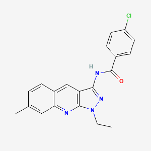molecular formula C20H17ClN4O B7712831 4-chloro-N-(1-ethyl-7-methyl-1H-pyrazolo[3,4-b]quinolin-3-yl)benzamide 