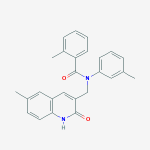 molecular formula C26H24N2O2 B7712892 N-((2-hydroxy-6-methylquinolin-3-yl)methyl)-2-methyl-N-(m-tolyl)benzamide 
